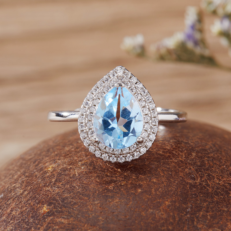 S925 sterling silver inlaid with natural crystal gem ring