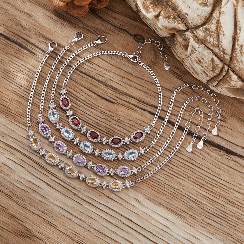 S925 sterling silver inlaid with natural crystal bracelet
