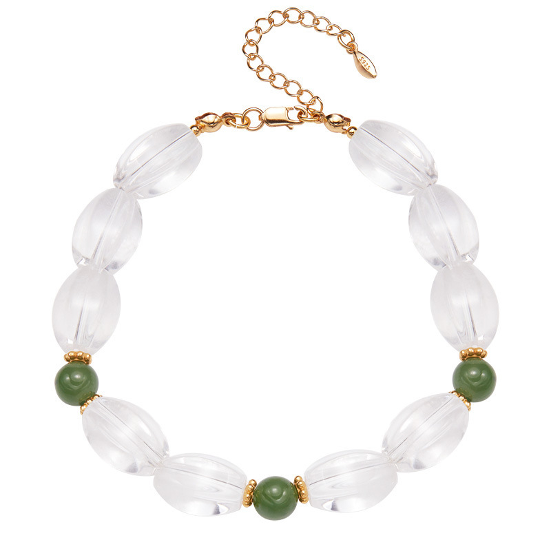 S925 sterling silver natural Hetian jade Clear quartz bracelet