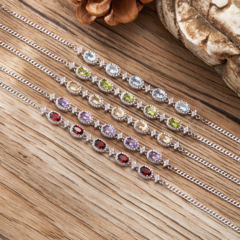 S925 sterling silver inlaid with natural crystal bracelet