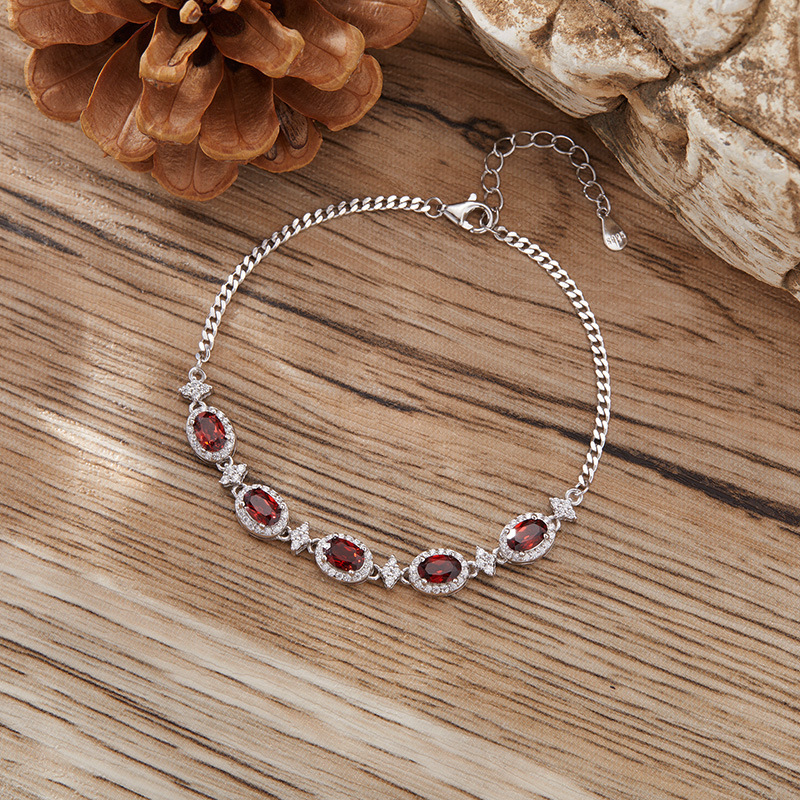 S925 sterling silver inlaid with natural crystal bracelet