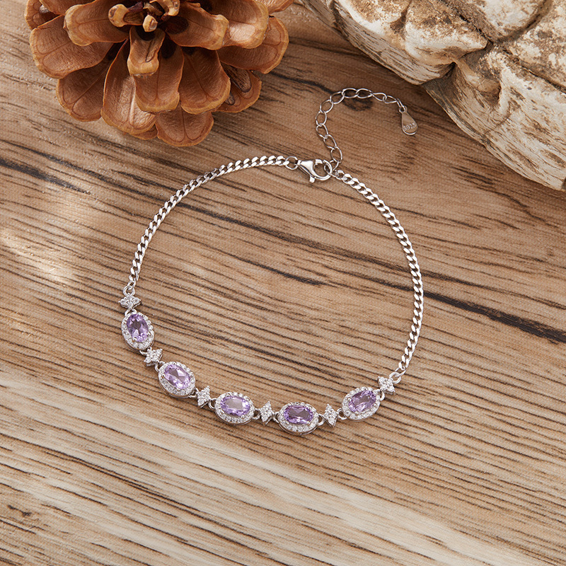 S925 sterling silver inlaid with natural crystal bracelet