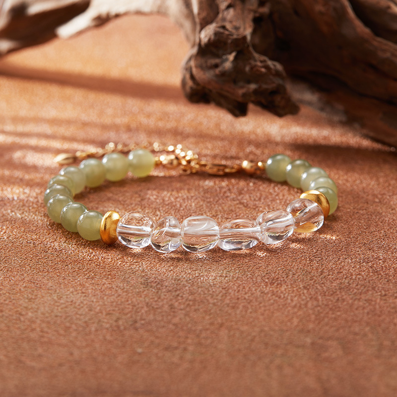S925 sterling silver natural Hetian jade Clear quartz bracelet