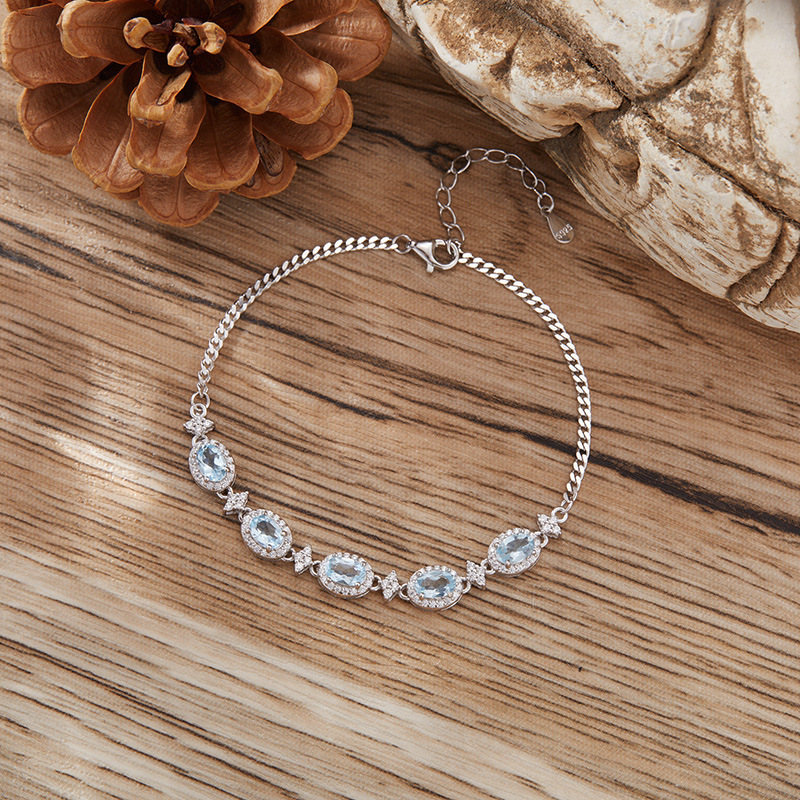 S925 sterling silver inlaid with natural crystal bracelet