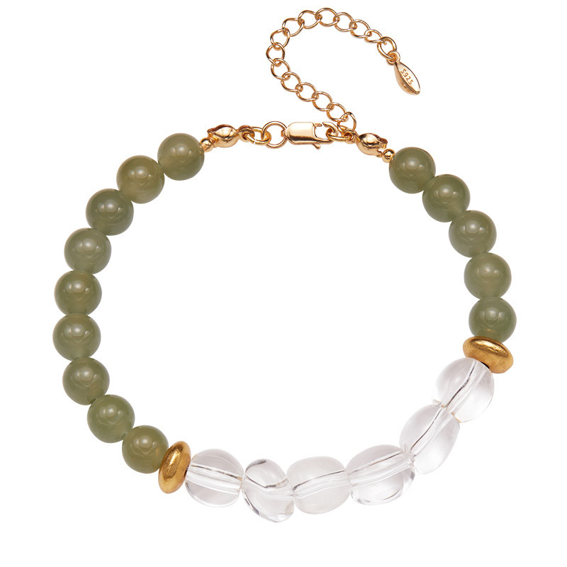 S925 sterling silver natural Hetian jade Clear quartz bracelet