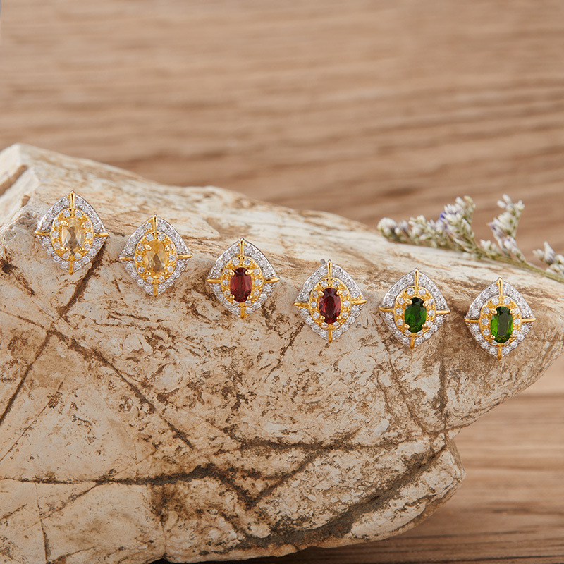 S925 sterling silver inlaid with natural crystal gemstone earrings