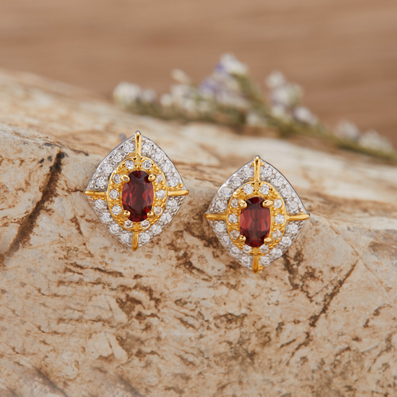 S925 sterling silver inlaid with natural crystal gemstone earrings