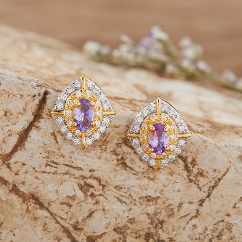 S925 sterling silver inlaid with natural crystal gemstone earrings