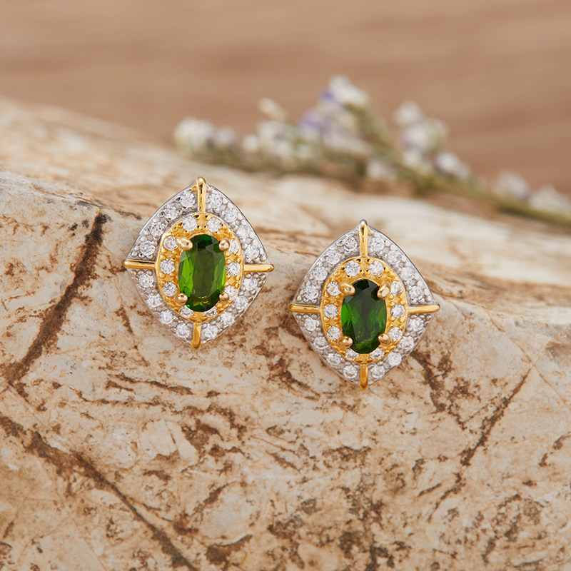 S925 sterling silver inlaid with natural crystal gemstone earrings
