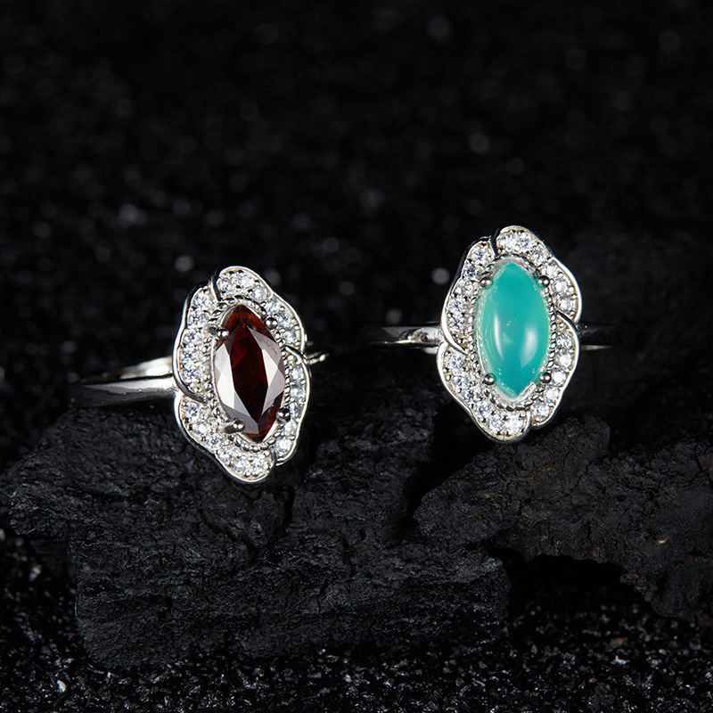 S925 sterling silver inlaid with natural garnet Australian jade ring