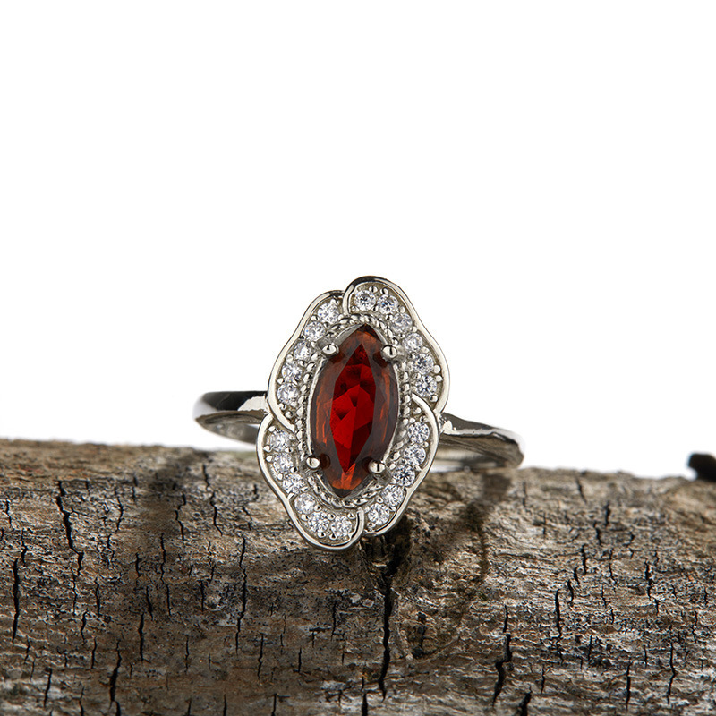 S925 sterling silver inlaid with natural garnet Australian jade ring