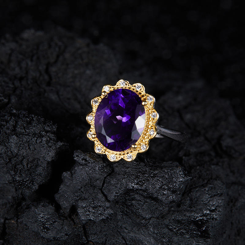 S925 sterling silver inlaid with natural amethyst ring