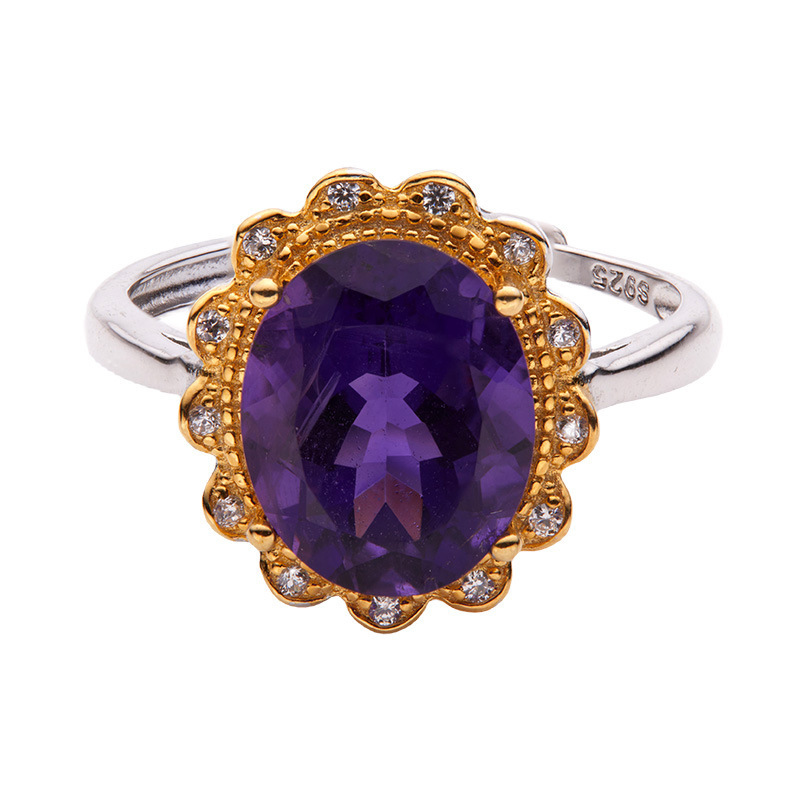S925 sterling silver inlaid with natural amethyst ring