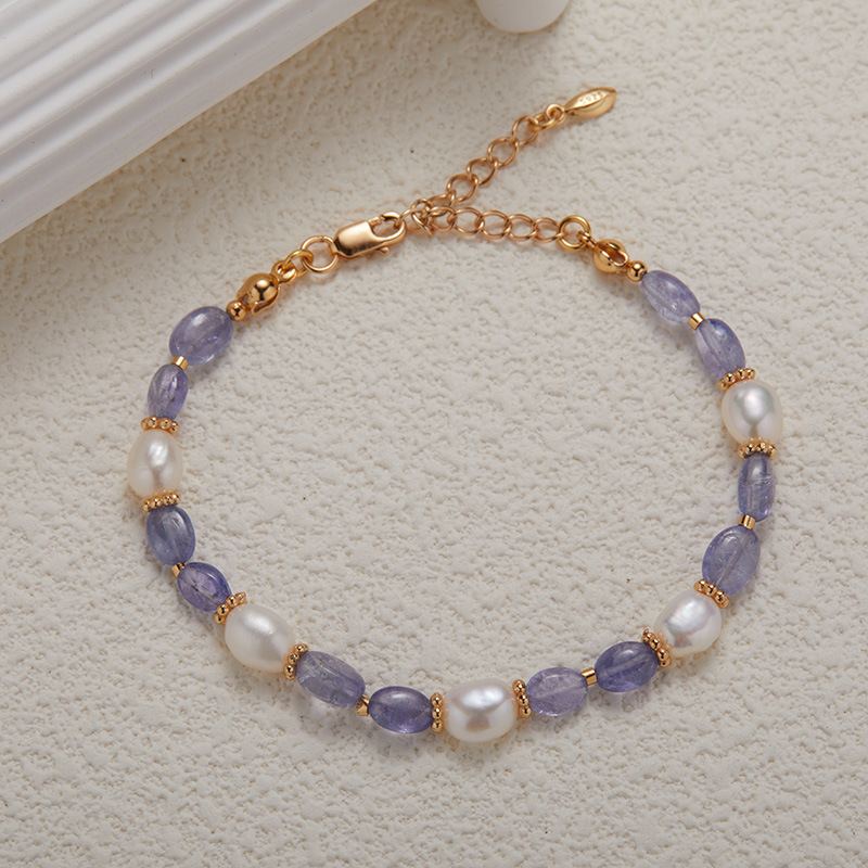 S925 sterling silver natural tanzanite pearl bracelet