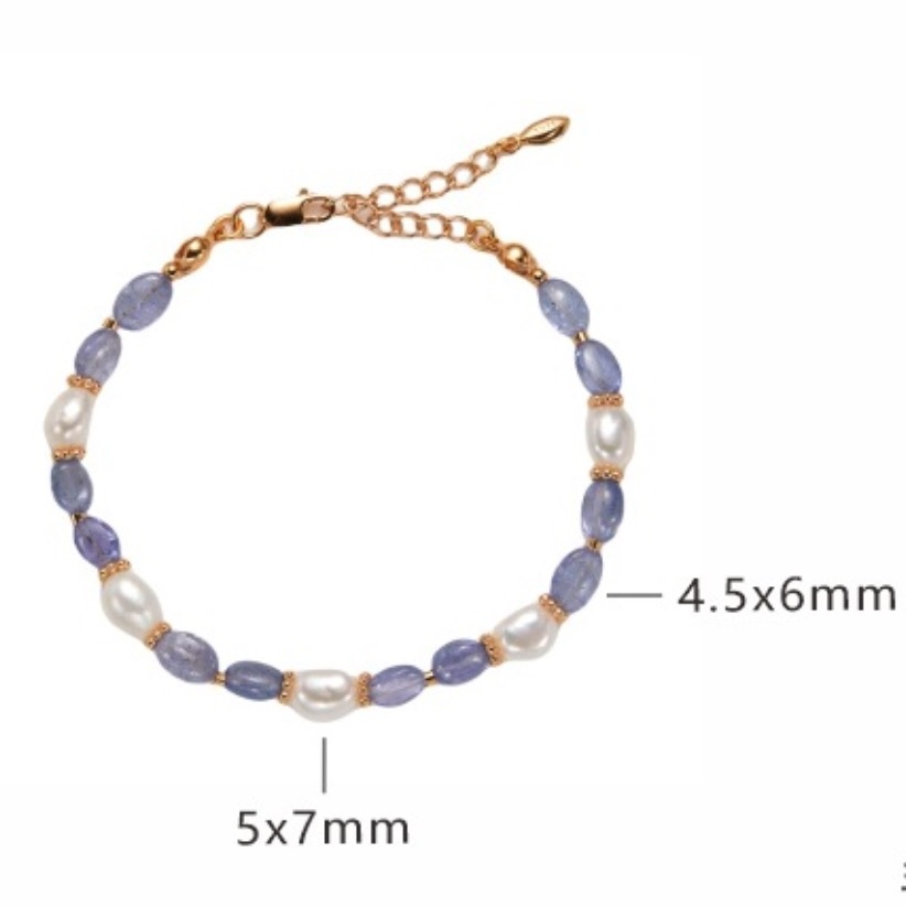 S925 sterling silver natural tanzanite pearl bracelet