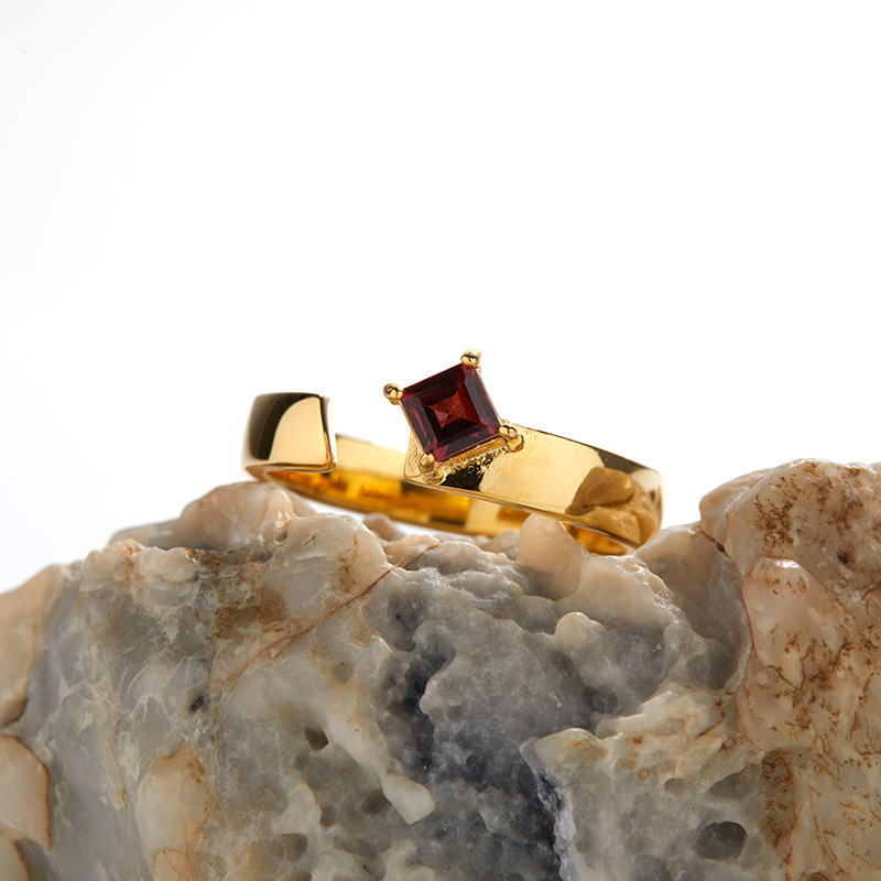 S925 sterling silver inlaid with natural multi-color square gemstone ring