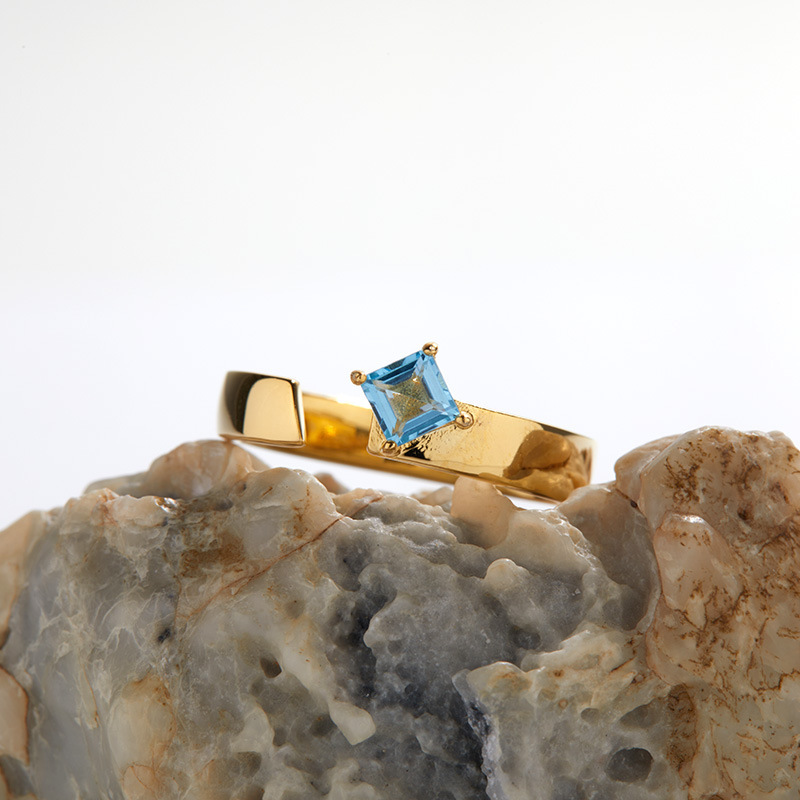 S925 sterling silver inlaid with natural multi-color square gemstone ring