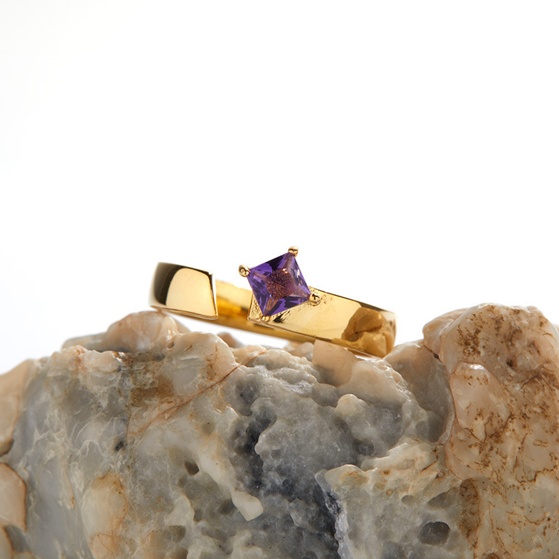 S925 sterling silver inlaid with natural multi-color square gemstone ring