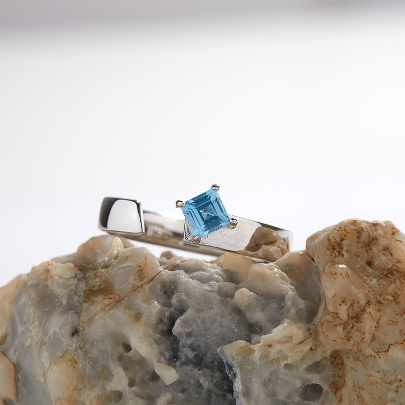 S925 sterling silver inlaid with natural multi-color square gemstone ring