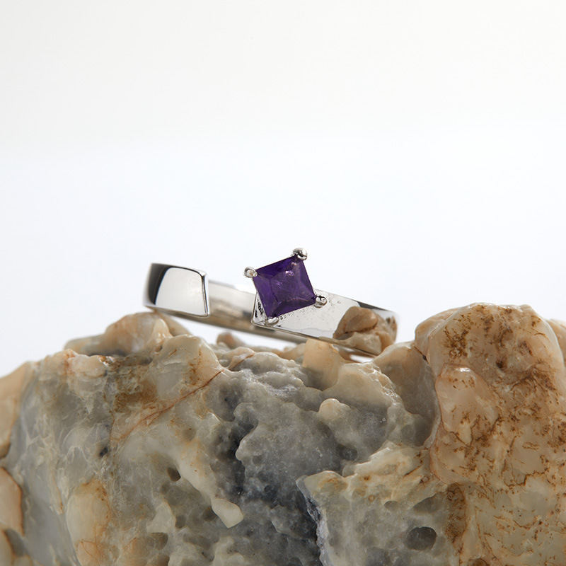 S925 sterling silver inlaid with natural multi-color square gemstone ring