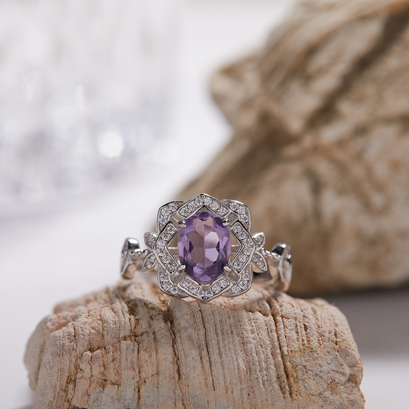S925 sterling silver inlaid with natural colored gemstone ring