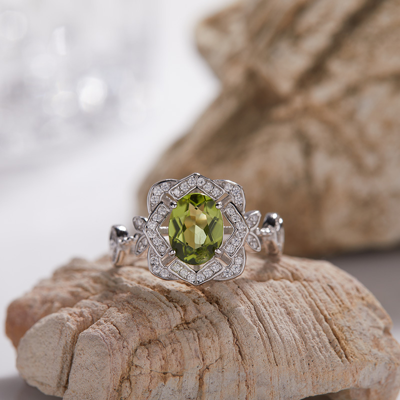S925 sterling silver inlaid with natural colored gemstone ring
