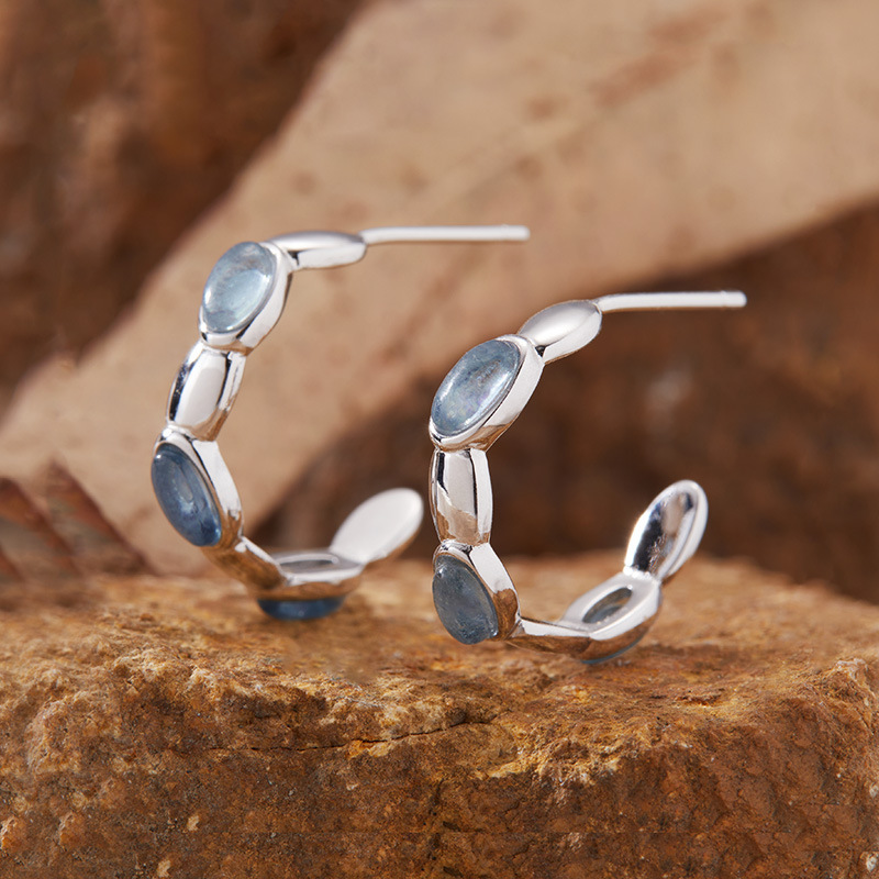 S925 sterling silver inlaid with natural aquamarine earrings