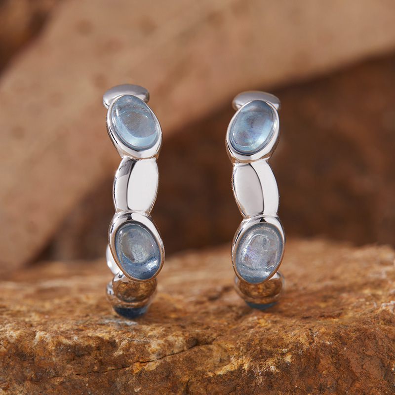 S925 sterling silver inlaid with natural aquamarine earrings