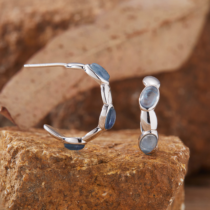 S925 sterling silver inlaid with natural aquamarine earrings