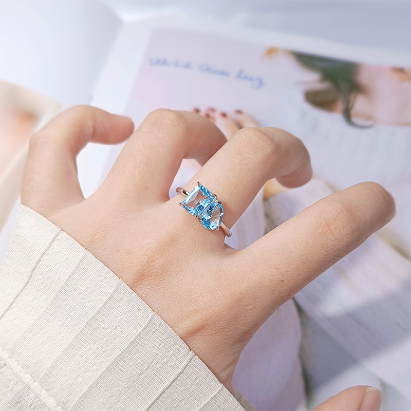 S925 sterling silver inlaid with natural gemstones and double main stone ring