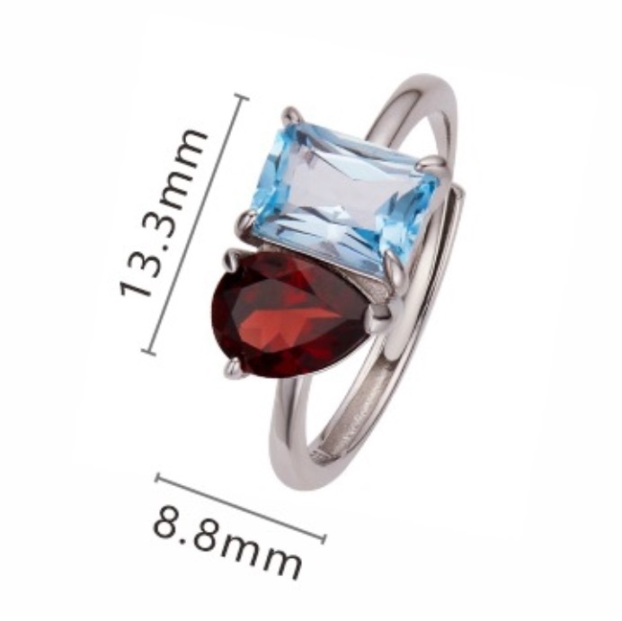 S925 sterling silver inlaid with natural gemstones and double main stone ring