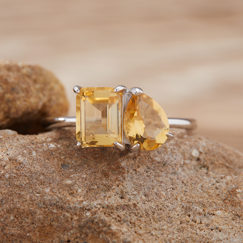 S925 sterling silver inlaid with natural gemstones and double main stone ring