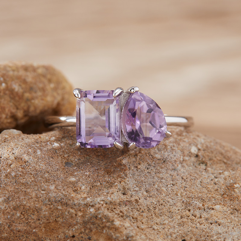 S925 sterling silver inlaid with natural gemstones and double main stone ring