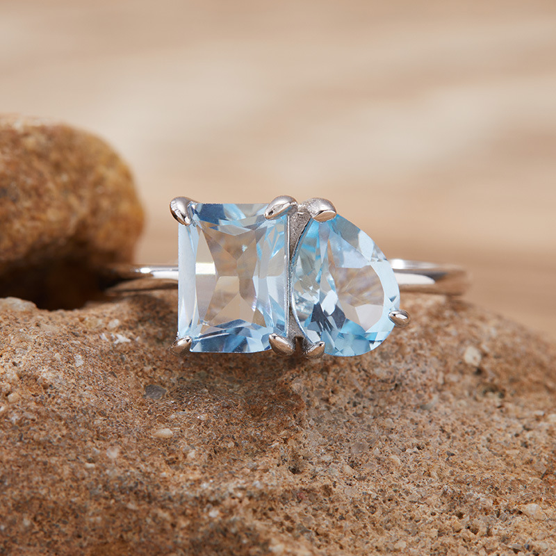 S925 sterling silver inlaid with natural gemstones and double main stone ring