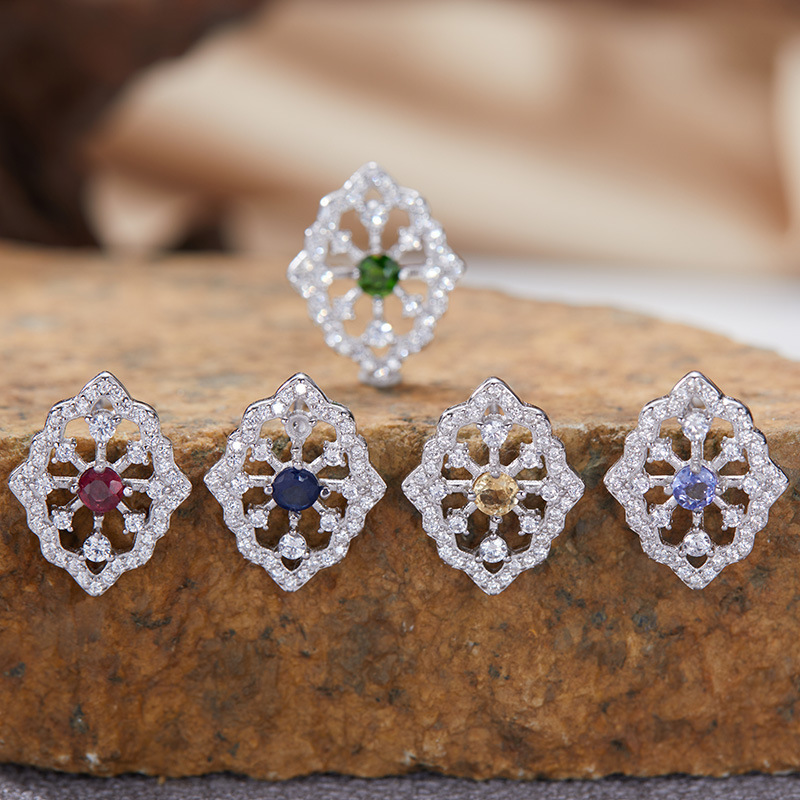 S925 sterling silver inlaid with natural gemstone lace earrings