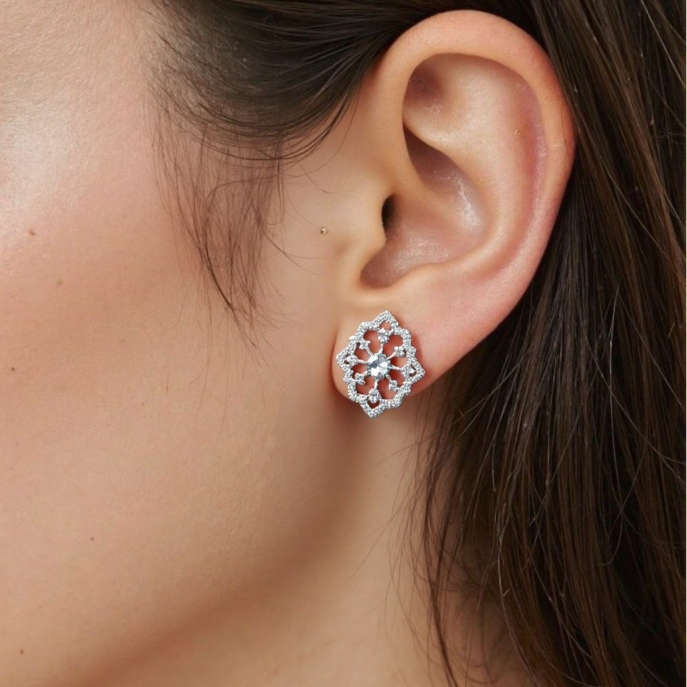 S925 sterling silver inlaid with natural gemstone lace earrings