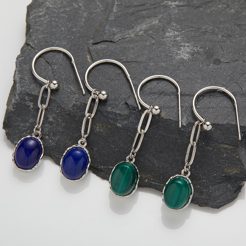 S925 sterling silver inlaid with natural malachite lapis lazuli earrings