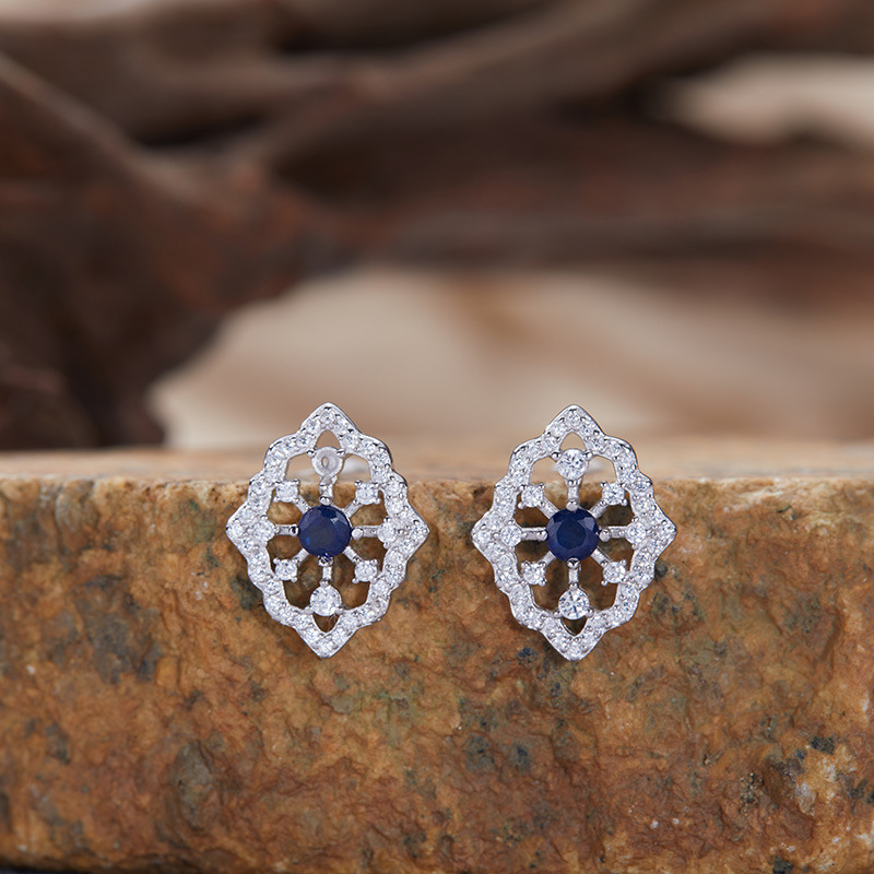 S925 sterling silver inlaid with natural gemstone lace earrings