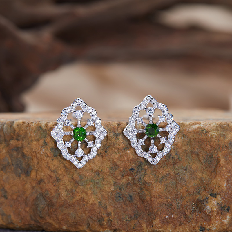 S925 sterling silver inlaid with natural gemstone lace earrings