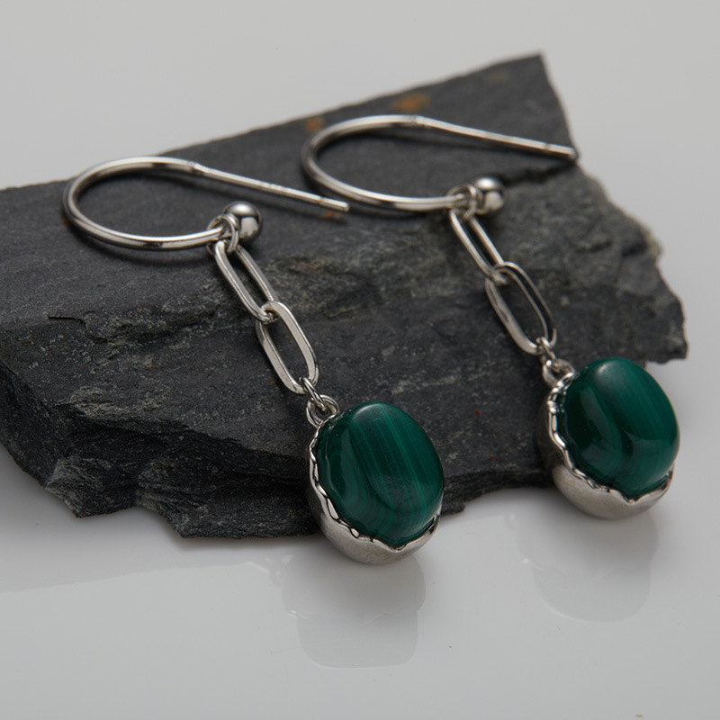 S925 sterling silver inlaid with natural malachite lapis lazuli earrings