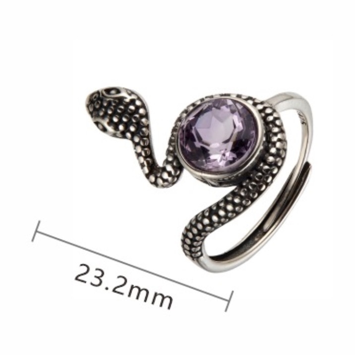 S925 sterling silver natural amethyst topaz Thai silver ring snake shape