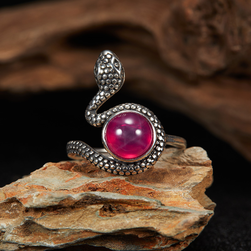 S925 sterling silver natural amethyst topaz Thai silver ring snake shape