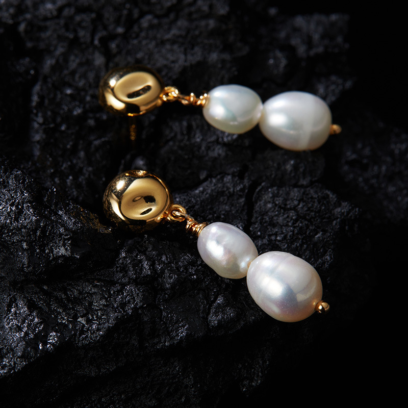 S925 sterling silver natural freshwater pearl earrings