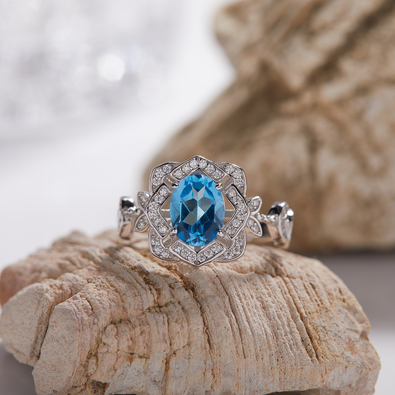 S925 sterling silver inlaid with natural colored gemstone ring
