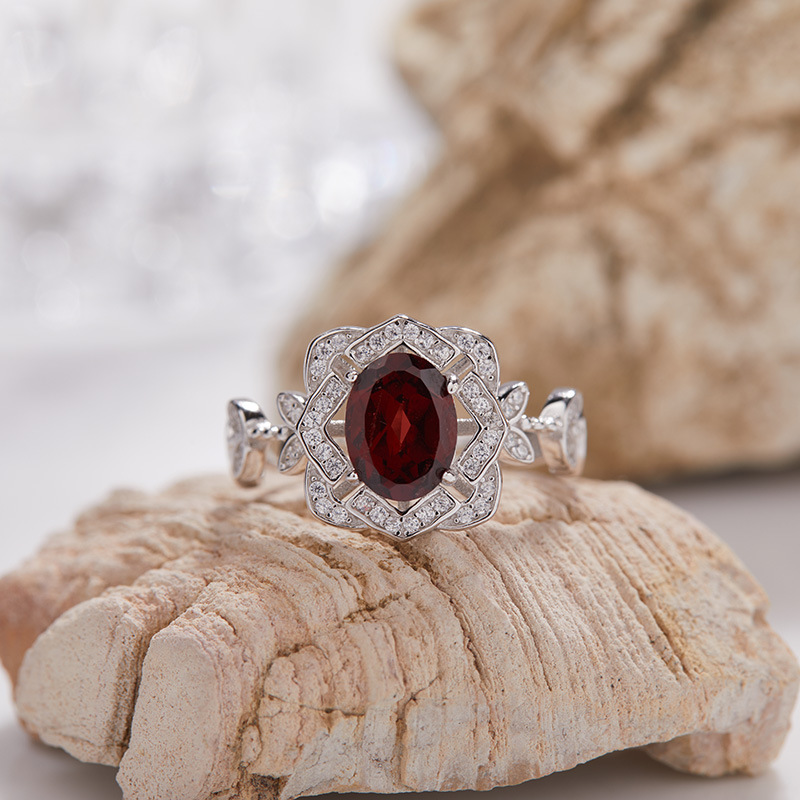 S925 sterling silver inlaid with natural colored gemstone ring