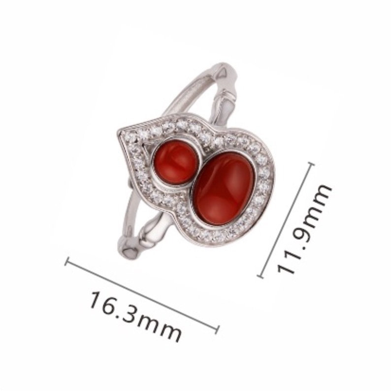 S925 sterling silver small gourd ring inlaid with natural gemstones