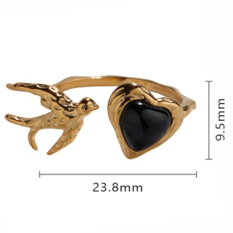 S925 sterling silver inlaid with natural black agate love ring