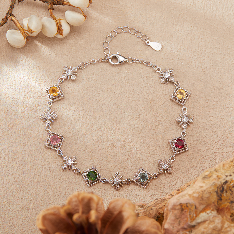S925 sterling silver bracelet inlaid with natural tourmaline