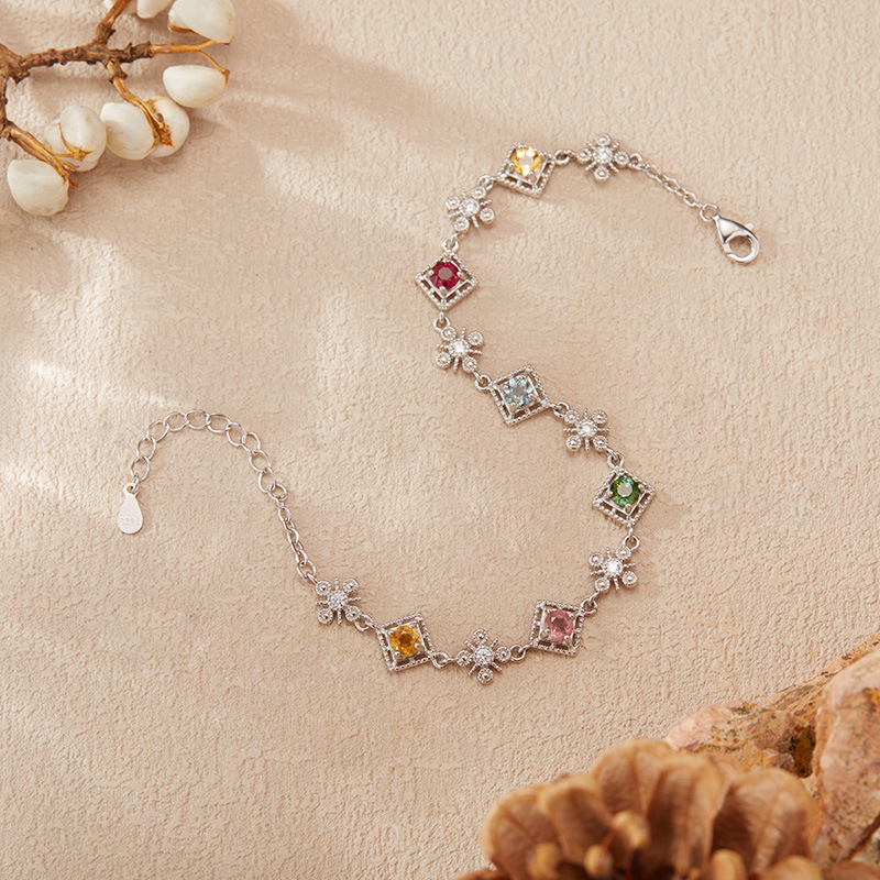 S925 sterling silver bracelet inlaid with natural tourmaline