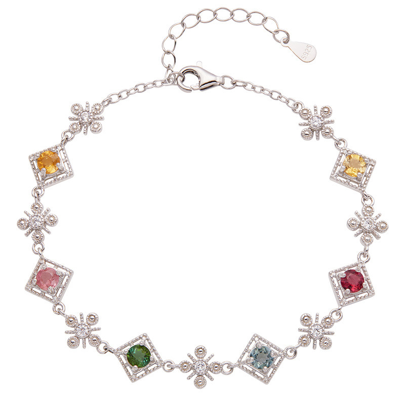 S925 sterling silver bracelet inlaid with natural tourmaline